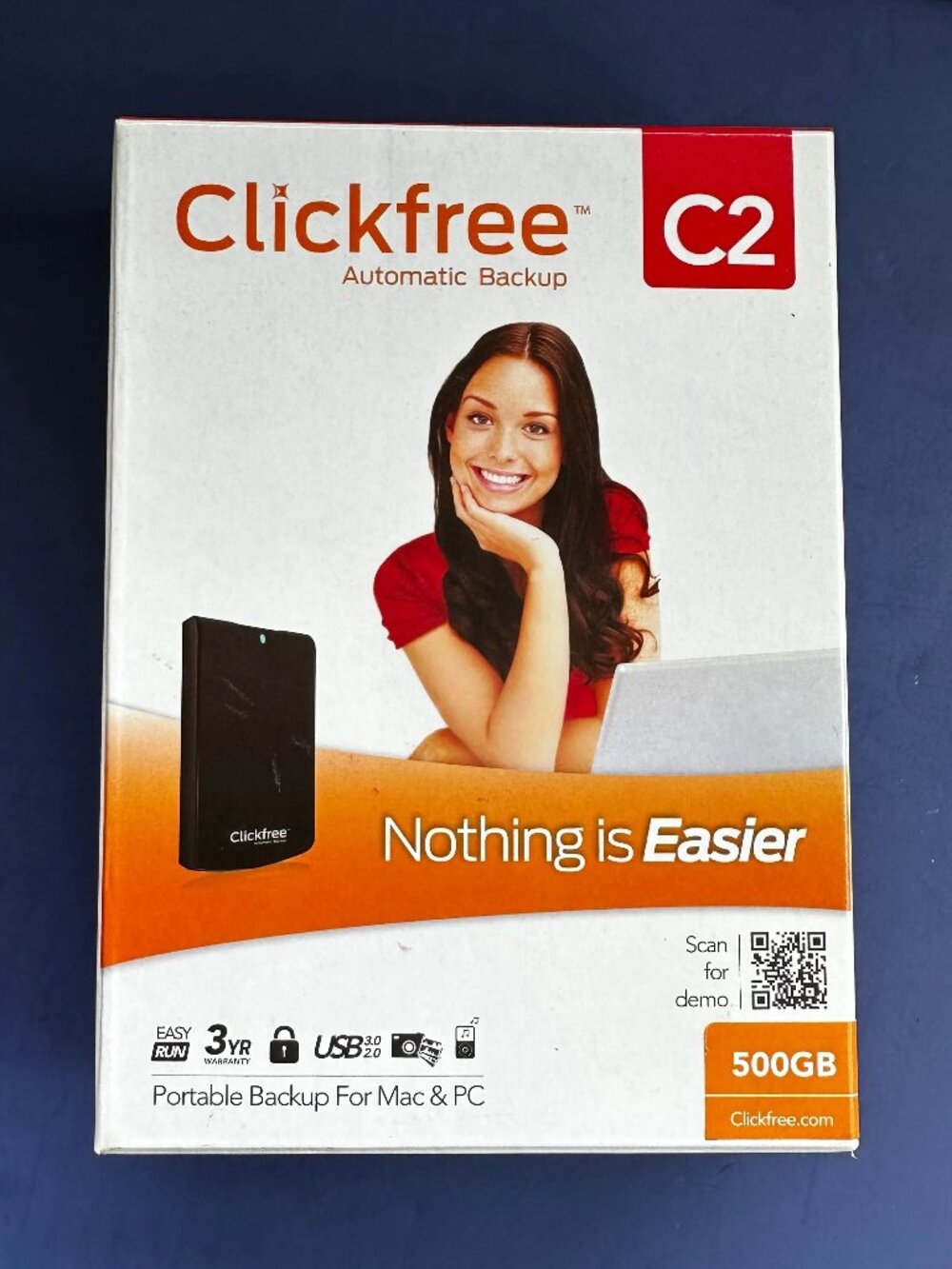 NEW Clickfree C2 500GB USB 3.0 Portable Automatic Backup Drive Mac PC